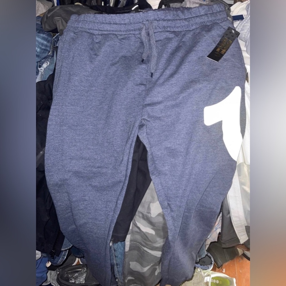 NWT Men’s True Religion Heather Blue Joggers with White Logo. Comfortable Sweats